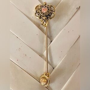 Vtg Stickpin Pin Crown FLORENZA Gold Tone Faux Opal Victorian Revival Jewelry